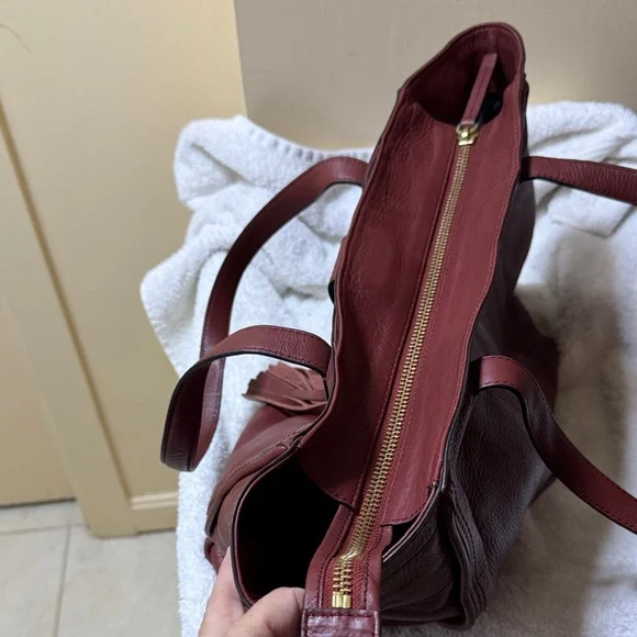 Cole Haan Burgundy Leather Tote with Tassel - Picture 5 of 14